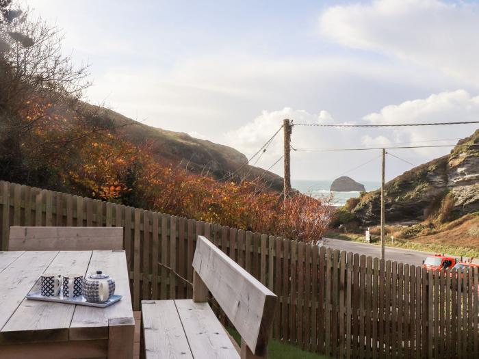 Cliffside is in Tintagel, Cornwall, near a beach, roadside parking, woodburning stove, pretty views.