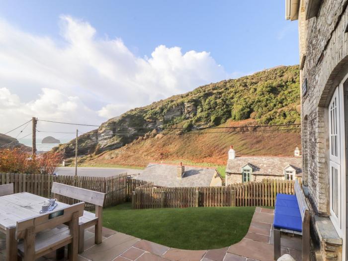 Cliffside is in Tintagel, Cornwall, near a beach, roadside parking, woodburning stove, pretty views.