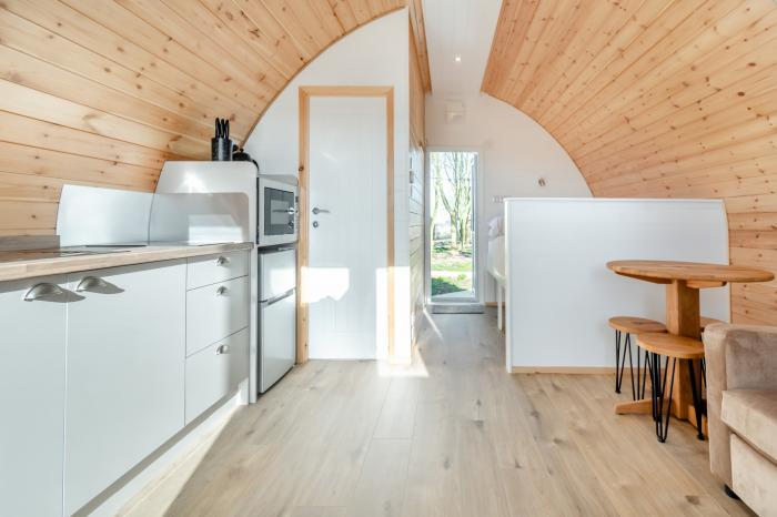 Pod 9 in Aldbrough, Yorkshire sleeps four guests in studio-style layout and has private parking with