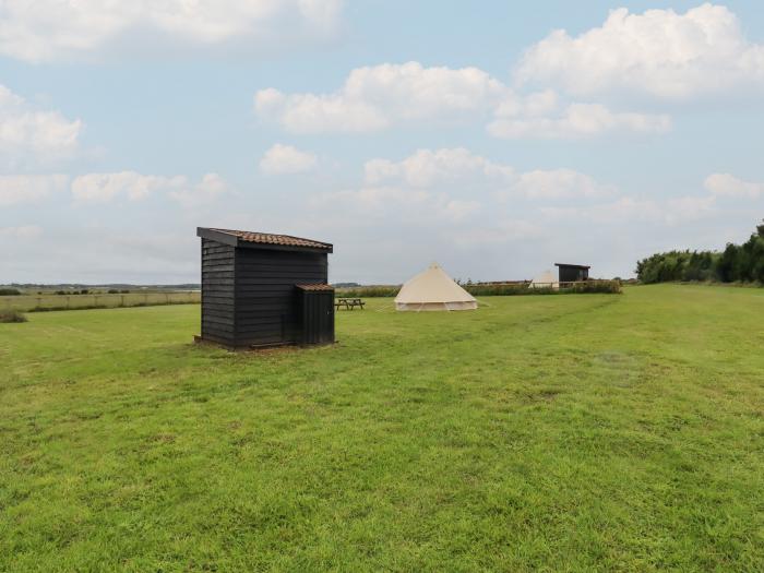 Bell Tent 2, Aldeburgh, Suffolk. Set on working farm, pet and child-friendly, decking with barbecue.